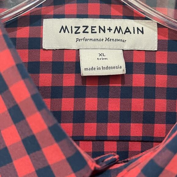 Mizzen + Main Performance Button Down XL Gingham Plaid Shirt Pink Navy Trim Fit - Picture 6 of 9